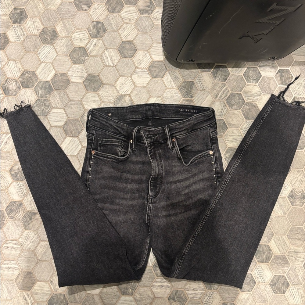 All Saints Studded Dax Dark Gray Skinny Jeans